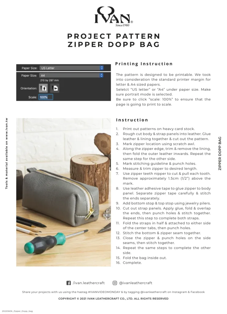 Несессер на молнии — выкройка от Ivan leather craft | Бесплатные выкройки и лекала Несессер на молнии — выкройка от Ivan leather craft