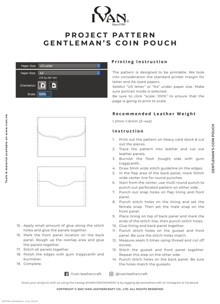 Монетница Gentleman's: выкройка на 3 листах A4